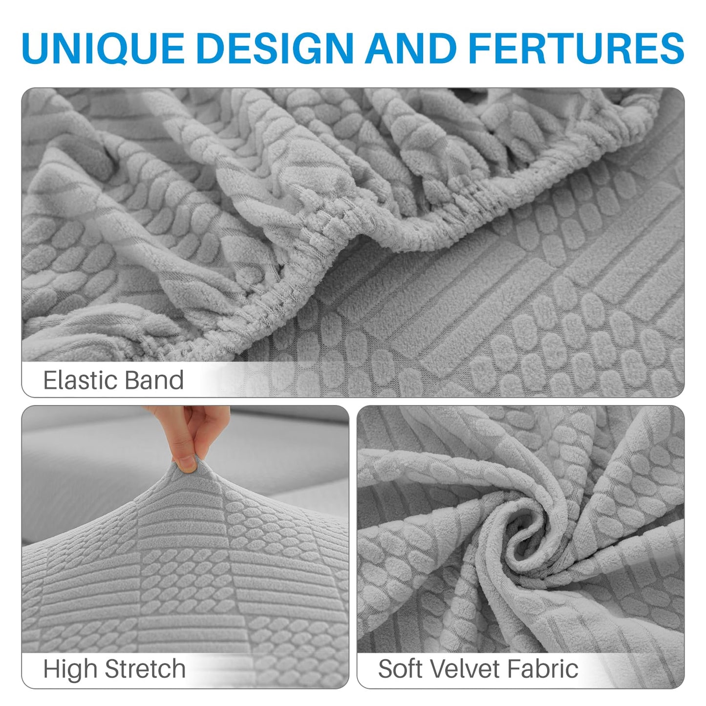 Deep Dream Sectional Couch Covers 6 Pieces, Stretch Couch Cushion Covers, L Shaped Washable Sofa Covers for Left/Right Sectional Sofa (3 Backrest Cover + 2 Seater + 1 Chaise, Light Grey)
