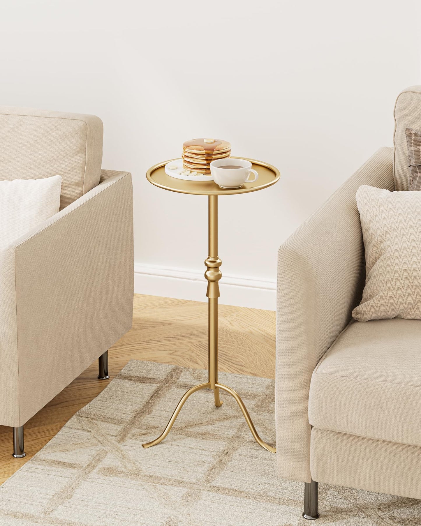 AEPOALUA Brass Distressed Iron Round Pedestal End Table, 25 Inch Vintage Martini Cocktail Accent Table with Tray Top for Living Room, Bedroom (Gold)