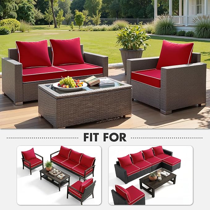 MIULEE Red Outdoor Seat Cushion 24x24 Inch Waterproof & 3 Year Fade Resistant
