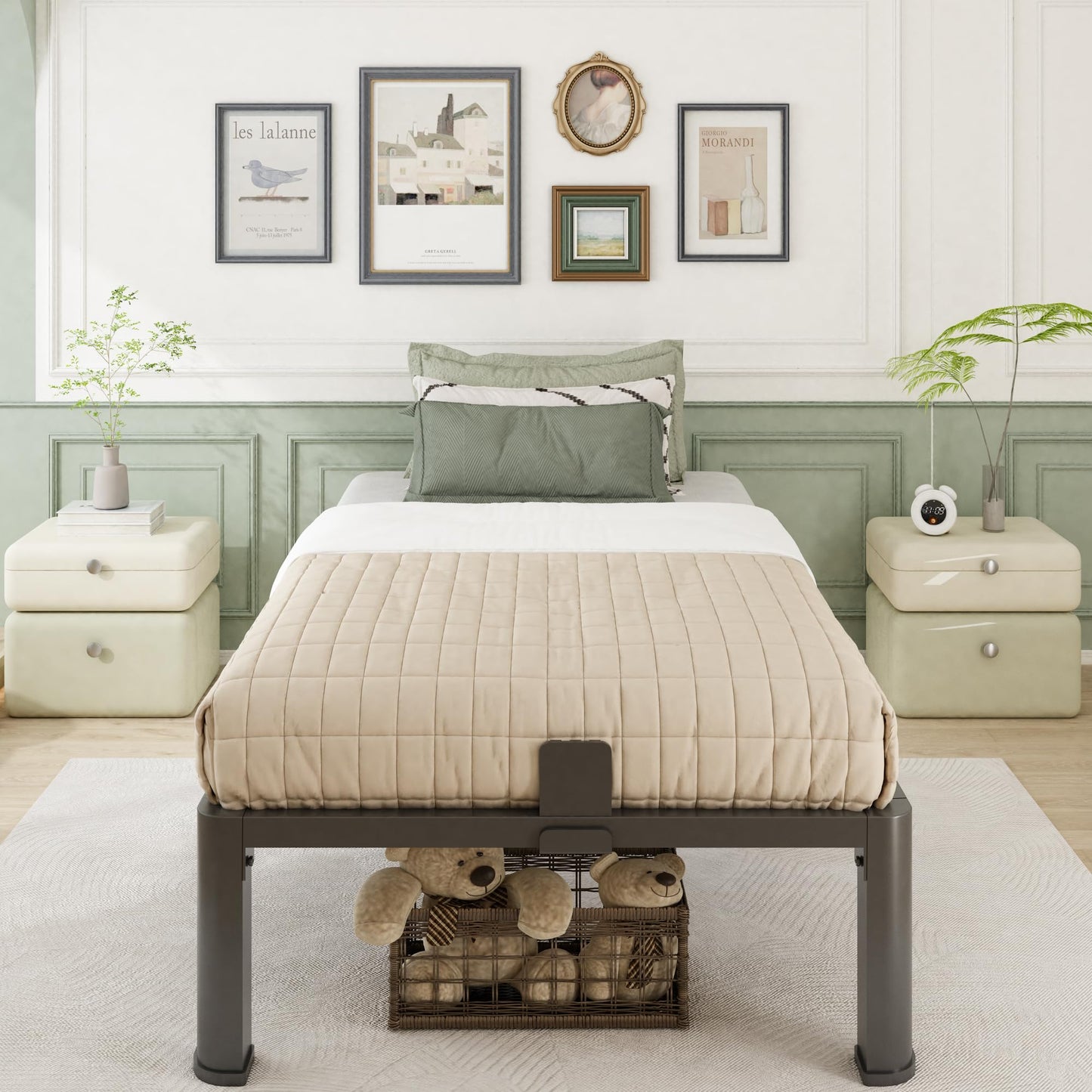Bilily 14 Inch Twin Size Bed Frame, Sturdiness Metal Twin Platform Bed Frame with Storage, No Box Spring Needed, Noiseless, Ease of Assembly