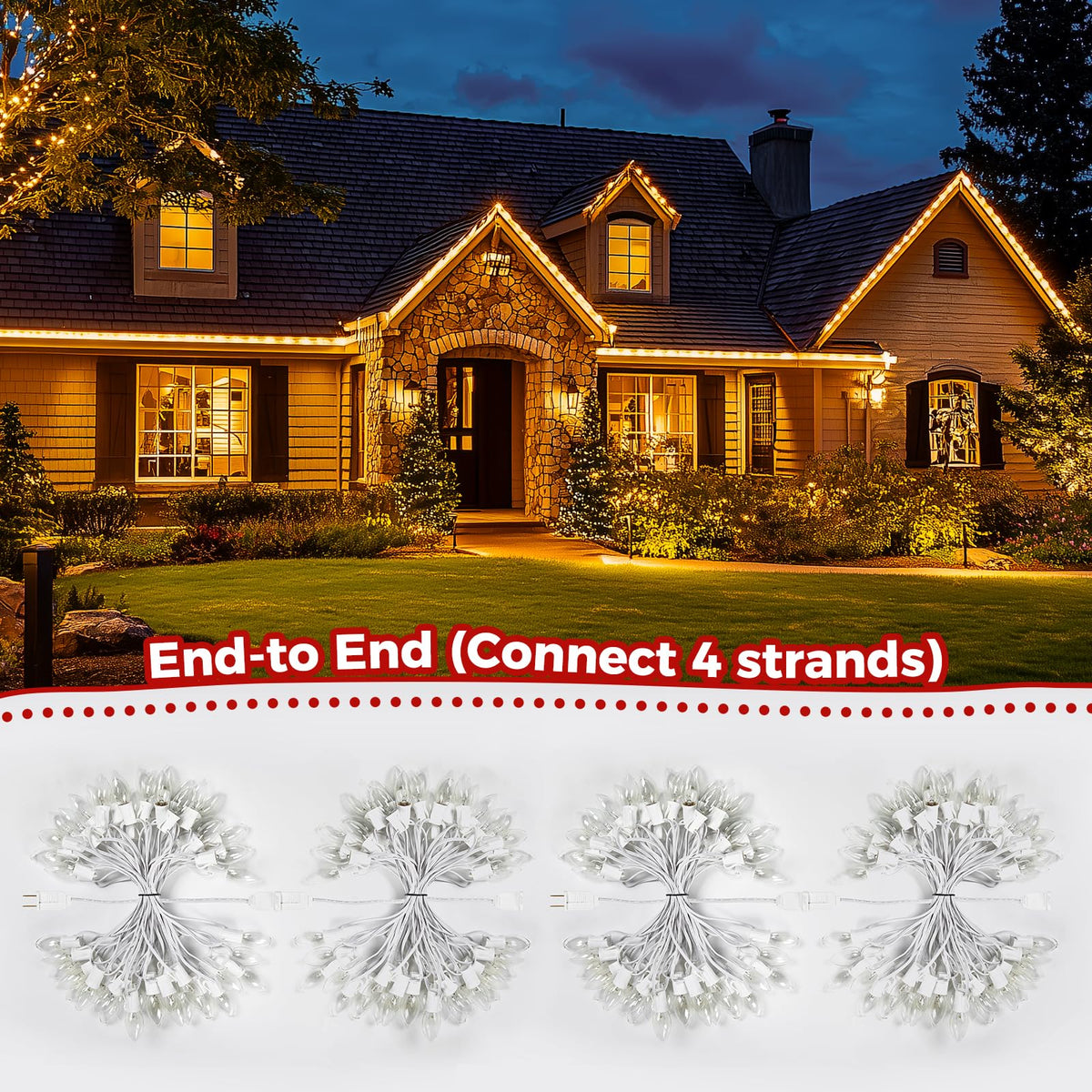 Minetom C9 Clear Christmas String Lights, 25FT 25 Blubs Bright & Warm Outdoor Christmas Lights, Long Life C9 String Lights for Tree Patio Gazebo Wreath, White Wire