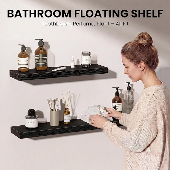 Fun Memories Floating Shelves for Wall, 36 Inch Long Set of 2 Rustic Wood Wall