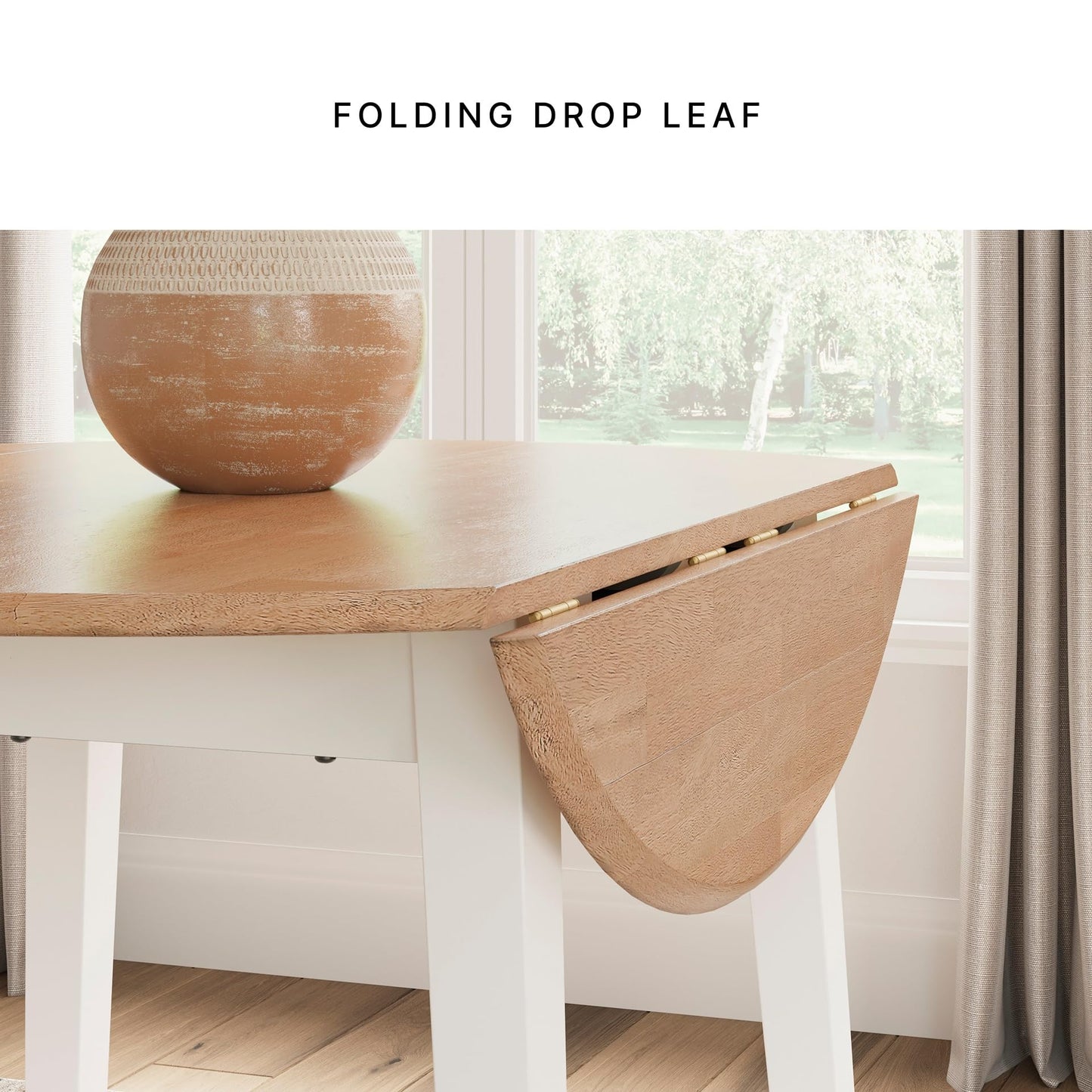 Signature Design by Ashley Gesthaven Farmhouse Dining Drop Leaf Table with 4 Legs, Light Brown & White