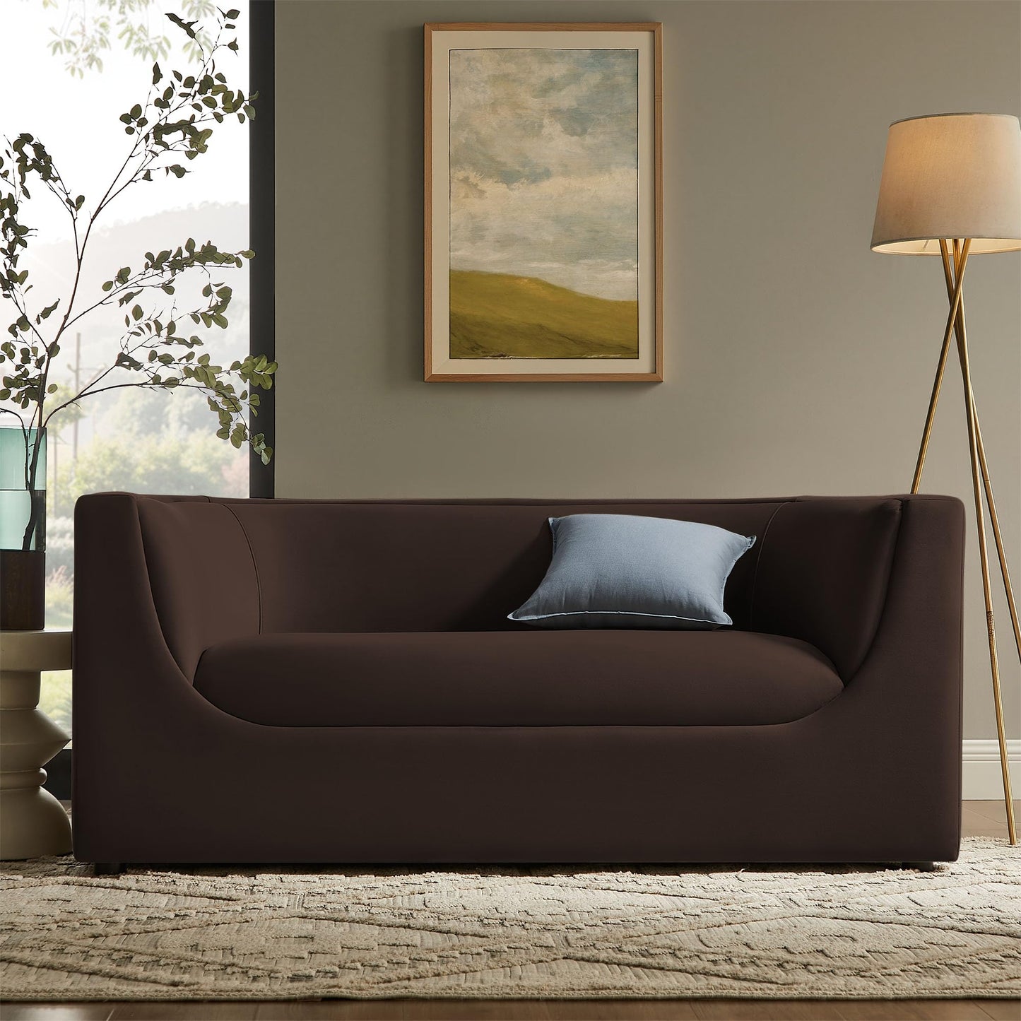 Modway Hilda 67 Inch Modern Curved Back Performance Velvet Loveseat in Chocolate Brown – Plush Upholstered 2-Seat Sofa for Living Room, Apartment, Office