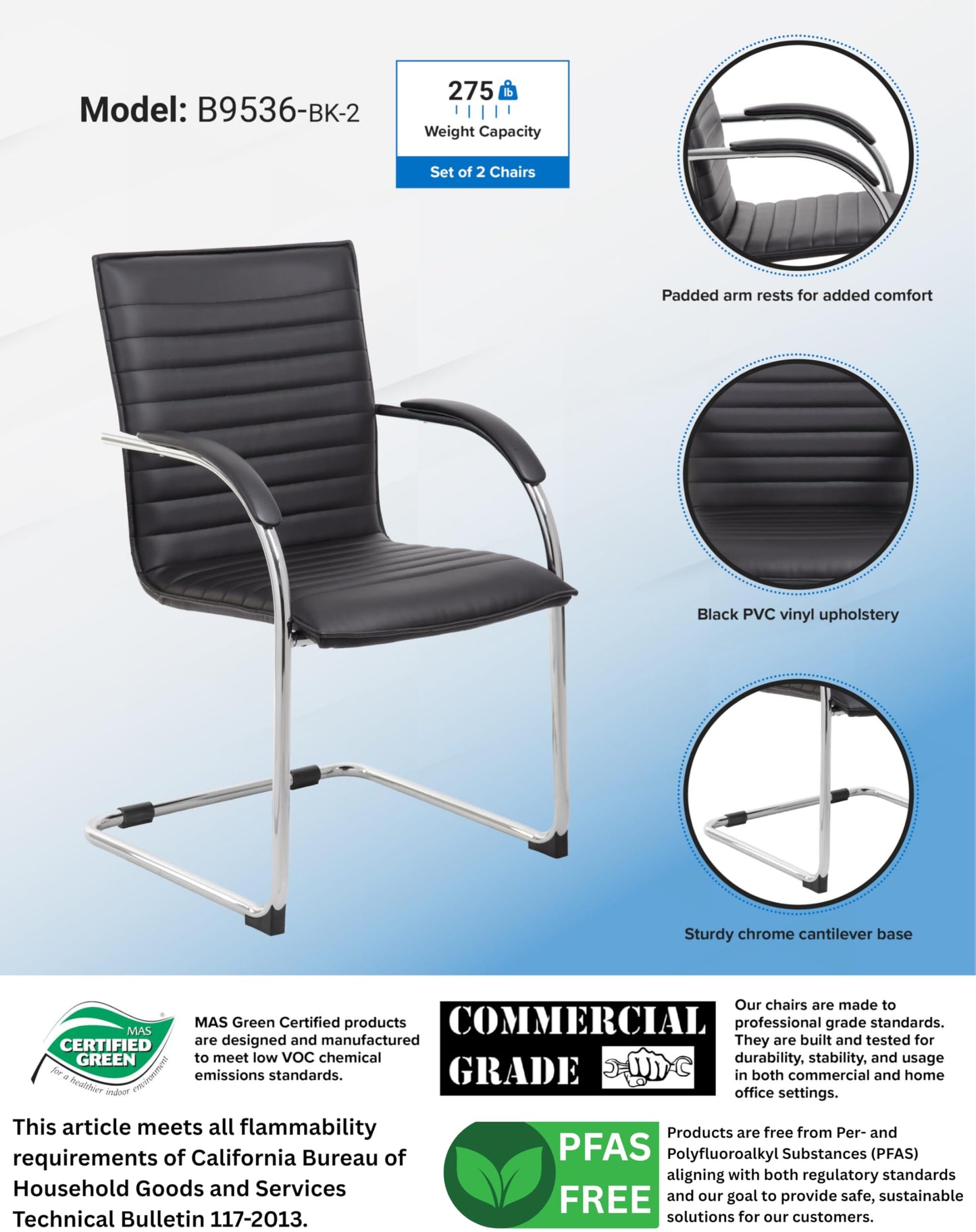 Boss Office Products Vinyl Side Chair (Set of 2), Black