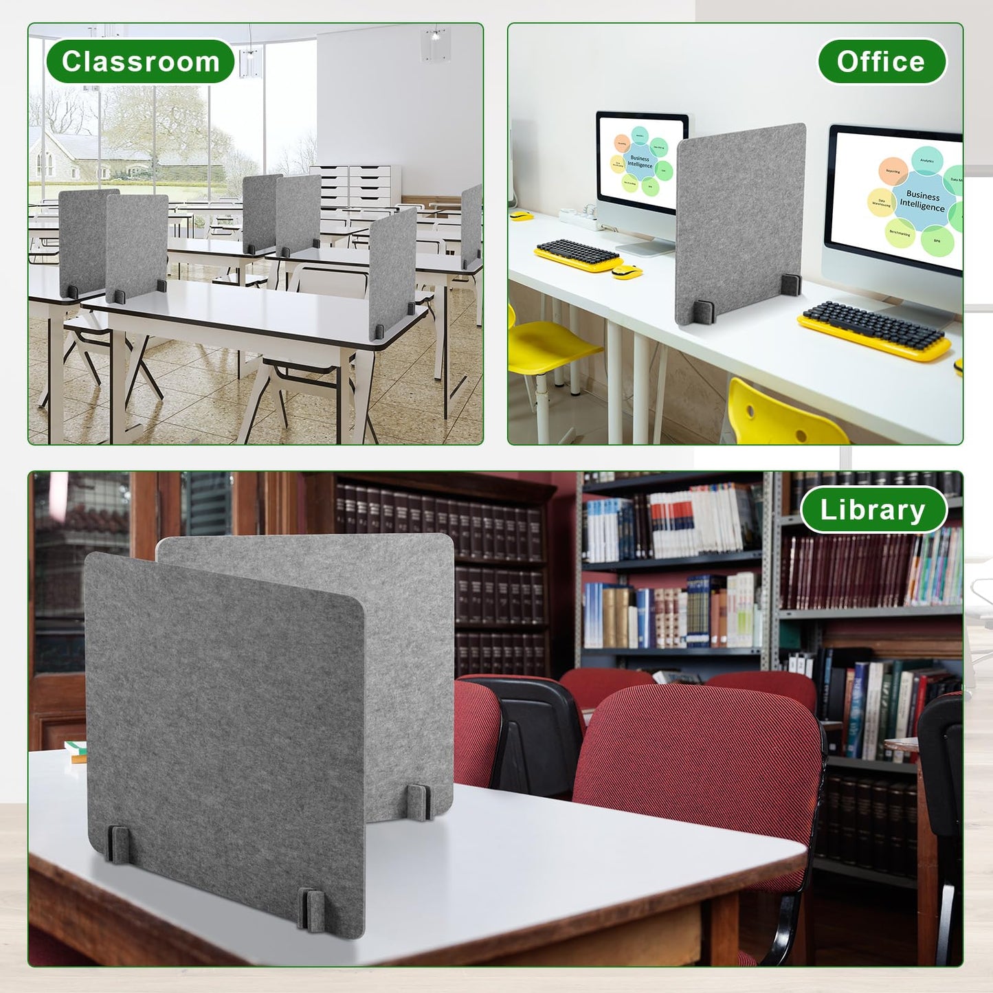 Kisston 6 Pack Acoustic Desk Divider Desk Partition 24 x 24" Stand Up Freestanding Desk Privacy Panel Noise and Visual Distractions Reducing Table Divider for Student Reception Area Office(Light Gray)