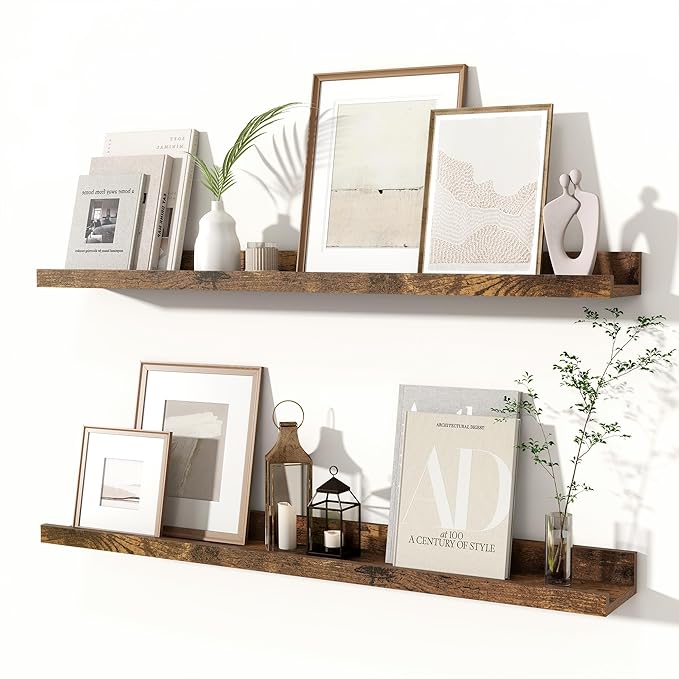 Fun Memories Picture Ledge Shelves Set of 2, 32 Inch Rustic Wall Mounted