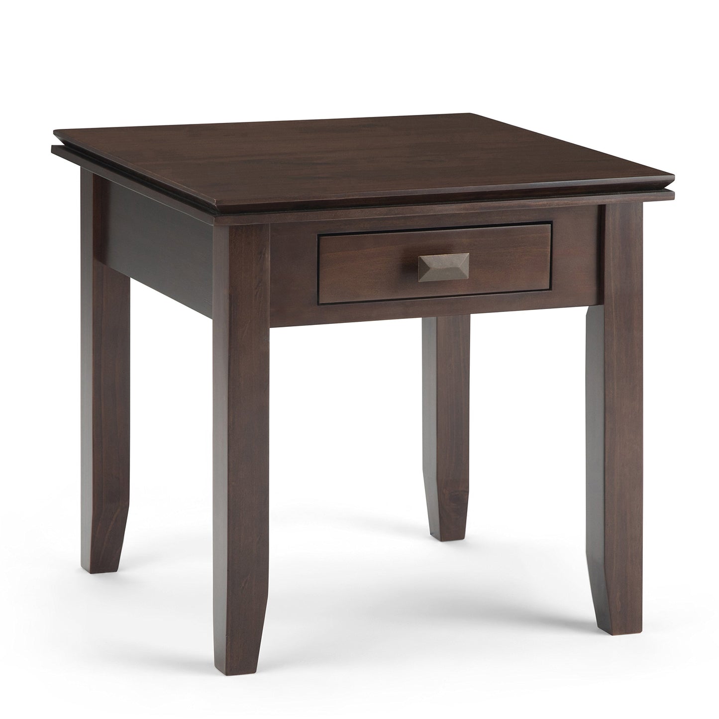 SIMPLIHOME Artisan End Table - 21 inch Wide Solid Wood Square Side Table with Drawer in Tobacco Brown, Transitional Nightstand or Lamp Stand for Living Room, Bedroom, or Entryway with Tapered Legs