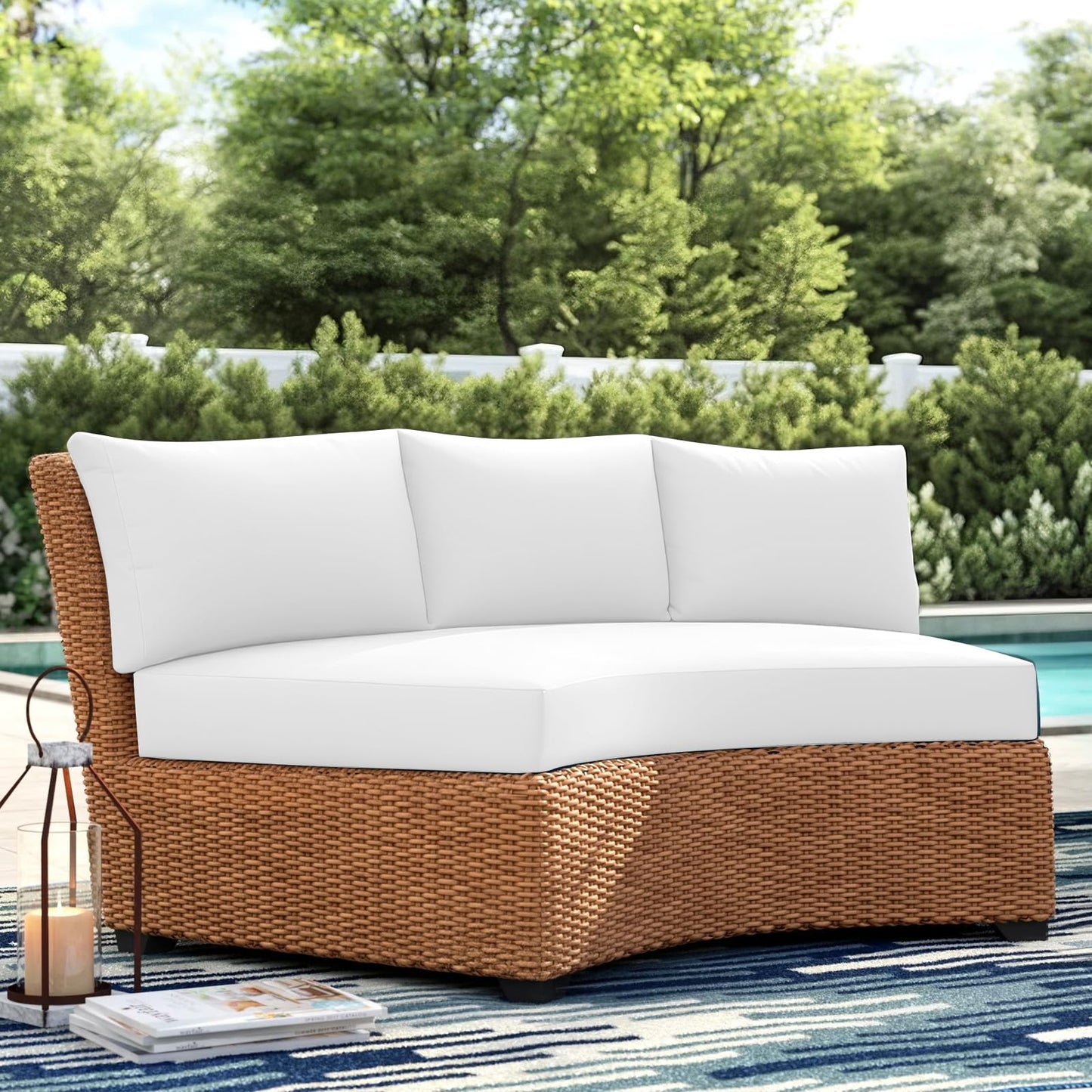 MFPMTUXO Outdoor Curved Sofa Cushion Cover with Zipper & Anti-Slip Particles, Half Moon Patio Furniture Cushions Covers Waterproof, Olefin Fabric-ONLY Cover (White, 77/40 * 28 * 5.3inch)