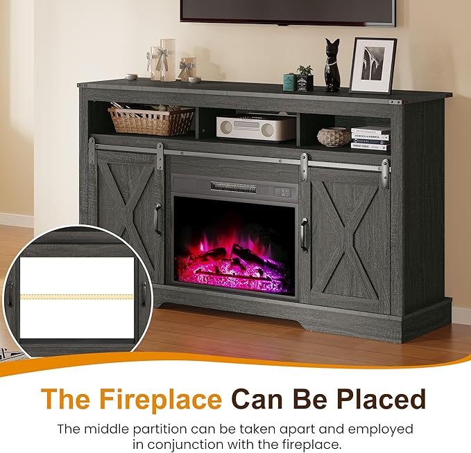 RoyalCraft Fireplace TV Stand for 65+ Inch TV, Rustic Media Console