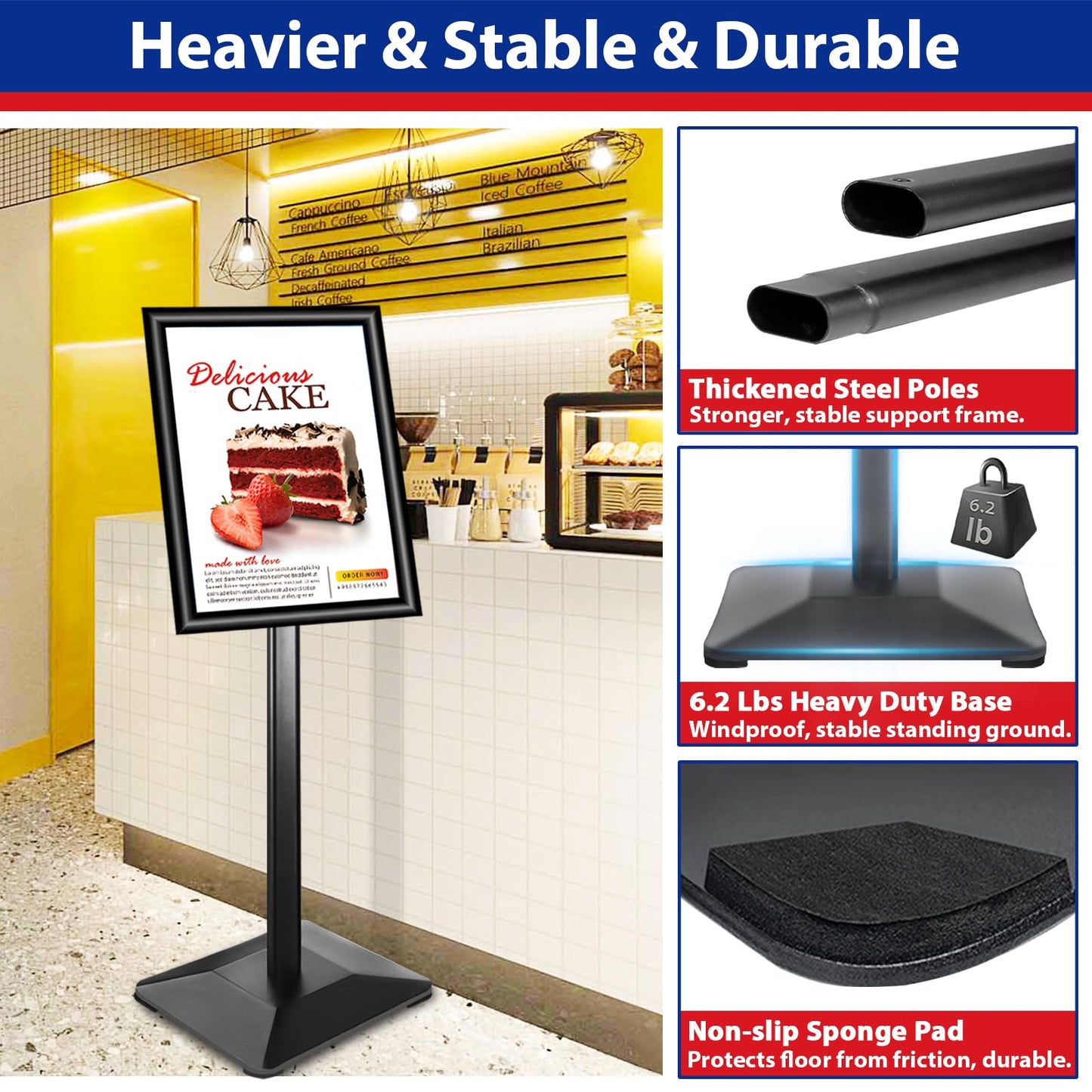 VAIIGO Sign Stand 11x17inch Pedestal Sign Holder Poster Stand 3Packs Adjustable Floor Standing Sign Holder with Heavy Duty Display Stand for Indoor Outdoor Business Store Sign Holders(Black)
