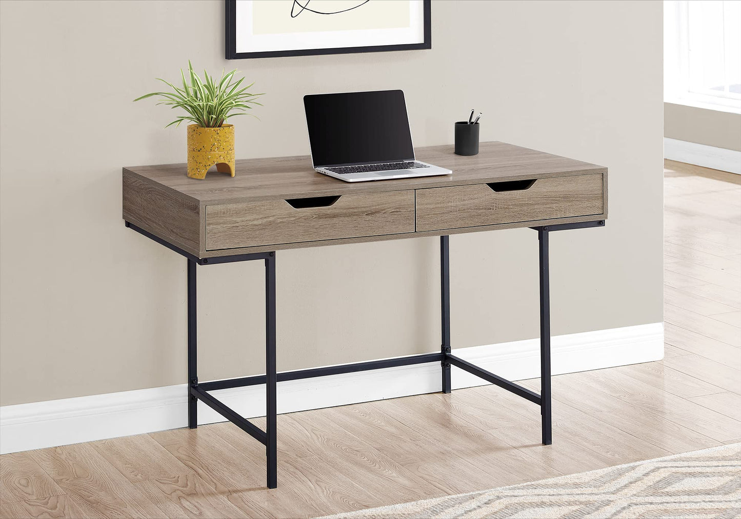 Monarch Specialties I 7555 Computer Desk, Home Office, Laptop, Storage Drawers, 48" L, Work, Metal, Laminate, Brown, Black, Contemporary, Modern