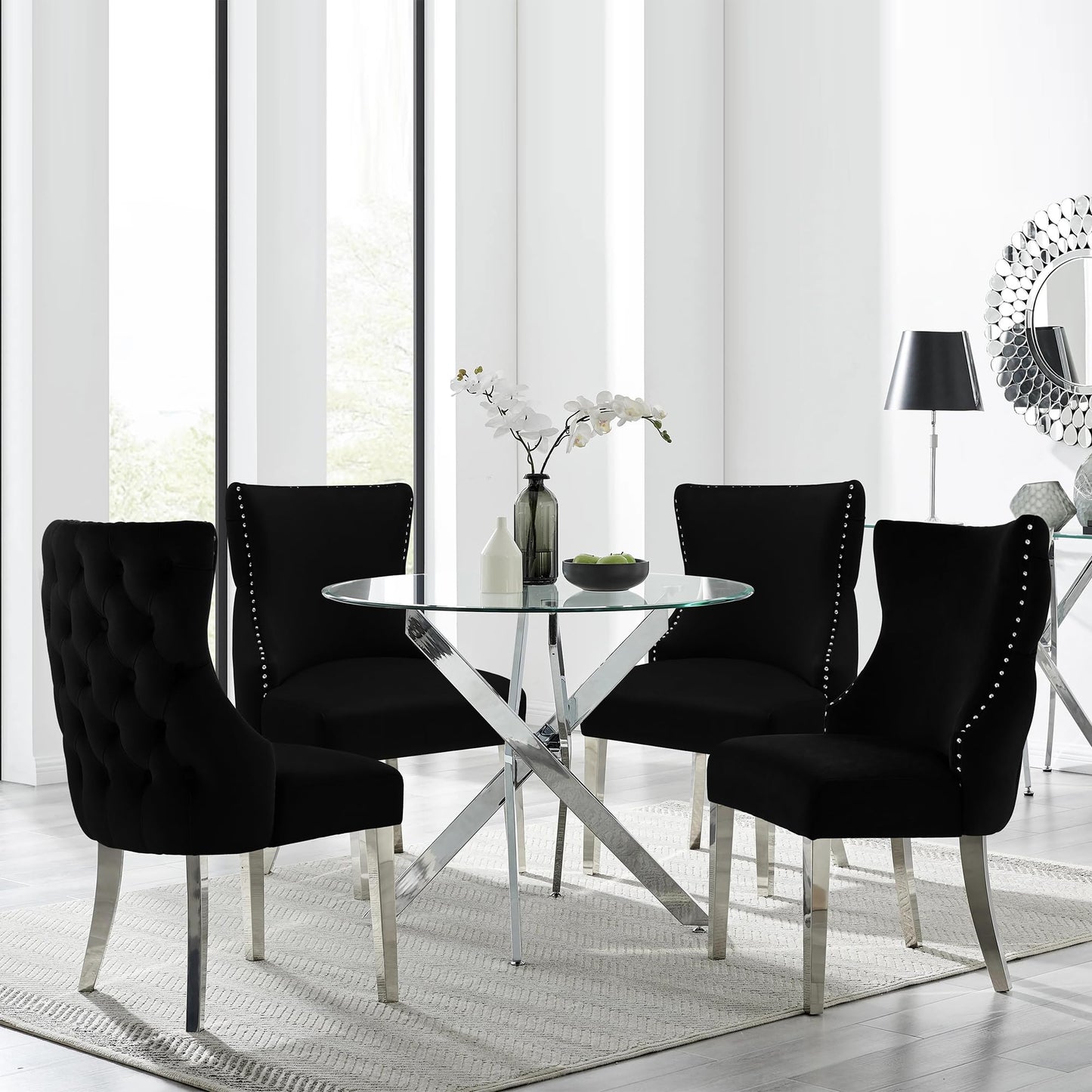 UDAX Velvet Dining Chairs Set of 4, Upholstered Tufted Backrest Sillas de Comedor, Luxurious Dining Chairs with Stainless Steel Legs, Modern Seating for Kitchen, Bedroom & Living Room
