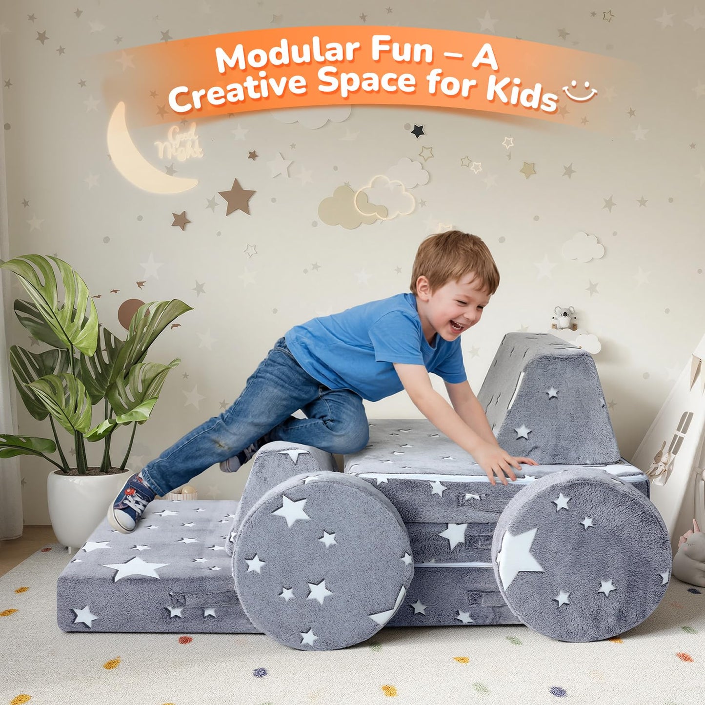 MeMoreCool Kids Couch, Glow in the Dark Star Modular Play Couch, Ages 3+