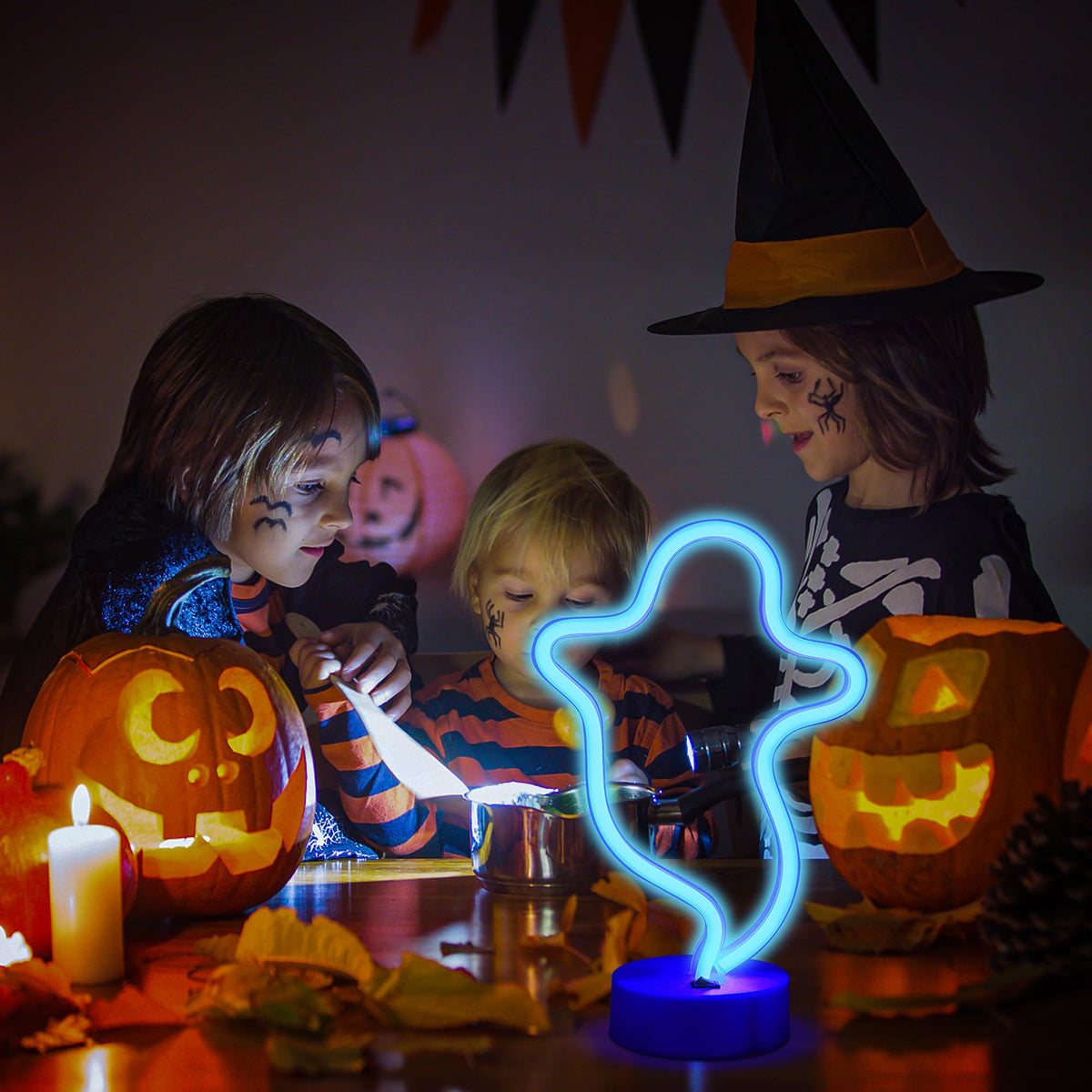 ENUOLI Led Neon Sign Art Decorative Lights Neon Night Lights with Holder Base Table Decoration Lamps with Base for Kids Room Living Room Christmas Birthday Wedding Halloween Party (Ghost)