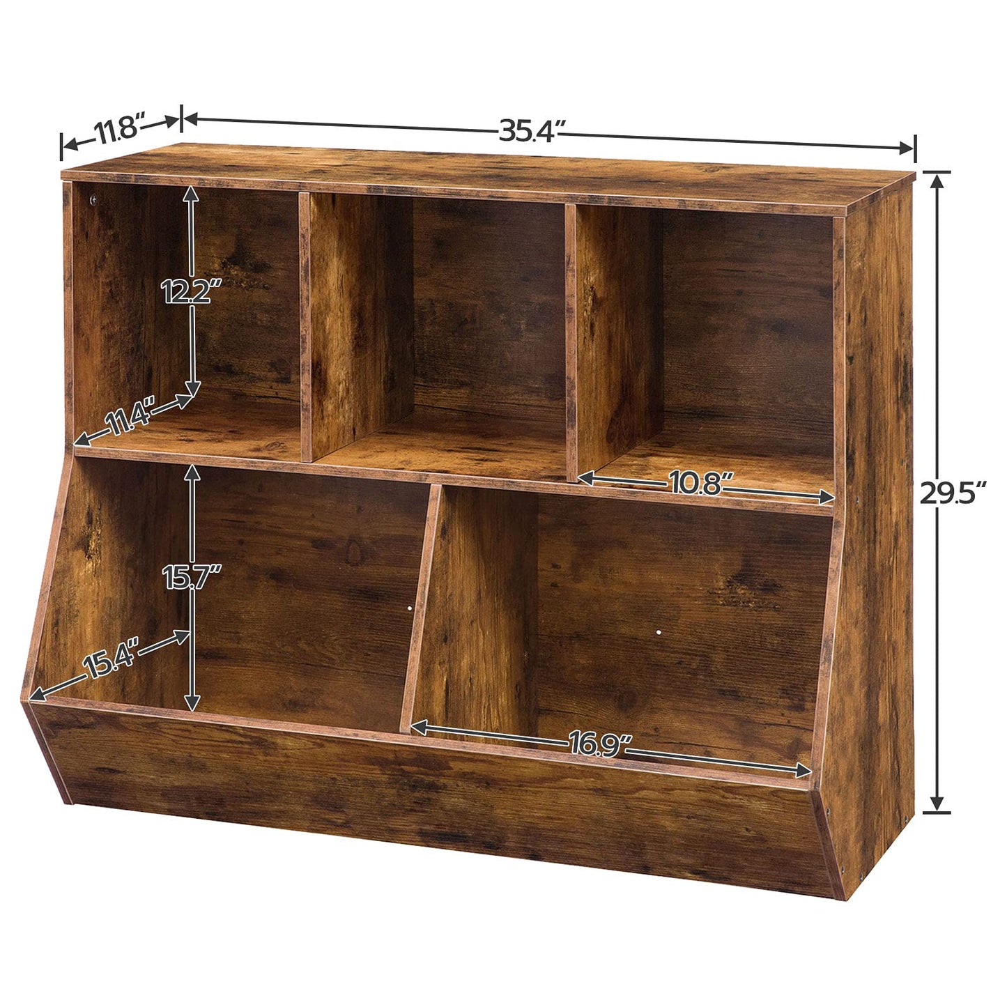 HOOBRO Kids Bookshelf, Bookcase Footboard, Toy Storage Cubby, 35.4" L Children's Toy Shelf, Toy Storage Cabinet, Fit for Children's Room, Playroom, Hallway, Kindergarten, Rustic Brown BF32CW01