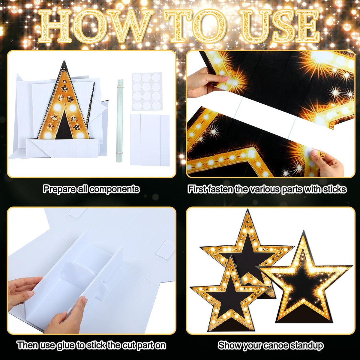 Leinuosen 3 Pcs 25.8"-31.5" Star Starry Night Movie Night Party Decorations Under The Stars Cardboard Cutout Stand-up Prom Award Homecoming Wedding Birthday Party Photo Prop Backdrop Decor