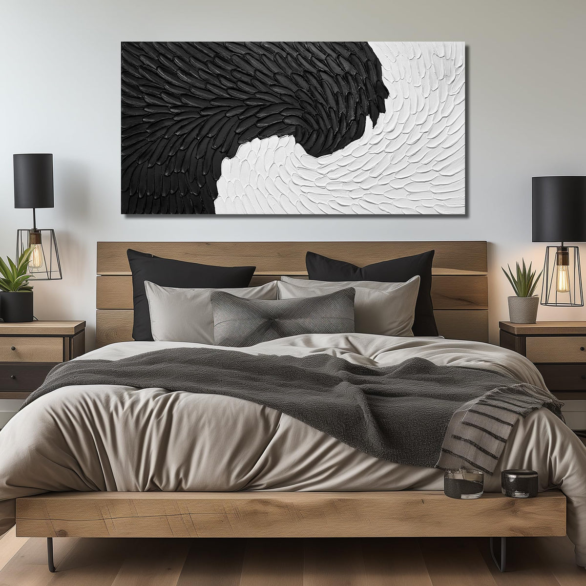 WVMAPTA Minimalism Canvas Wall Art for Dining Room Black and White Artwork for Wall Office Large Abstract Painting Wall Art for Living Room 29 x 58 Inch