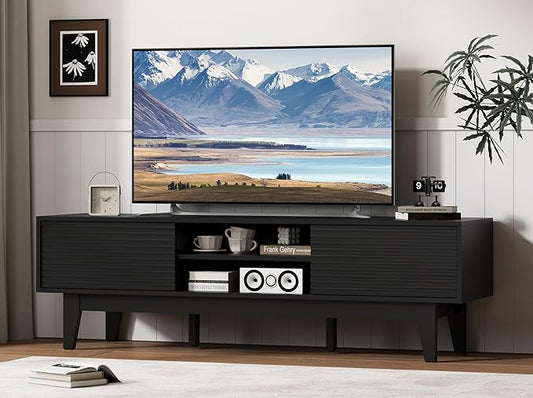 Fluted TV Stand for 55 65 Inch TV, Mid Century Modern Entertainment Center