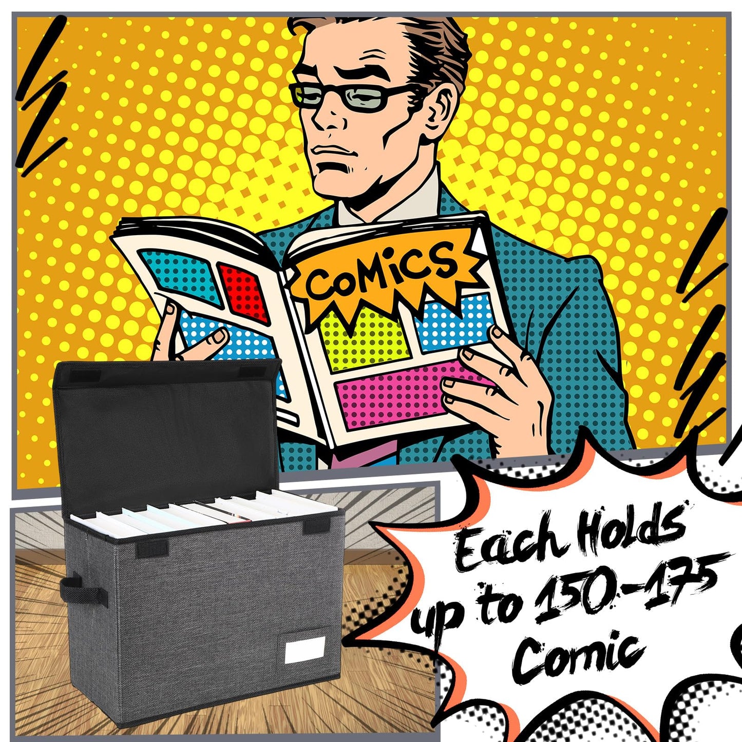 Chuangdi 6 Pcs Comic Book Storage Boxes, Back to School Collapsible Comic Short Box Case with Lid, 15.8 x 7.9 x 11.4 Inch Book Bin Container Holds 150 Comics(Charcoal Gray)