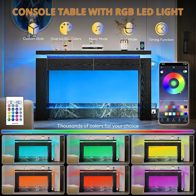 LIKIMIO Console Table with Drawers, Modern Entryway Table with LED Lights and