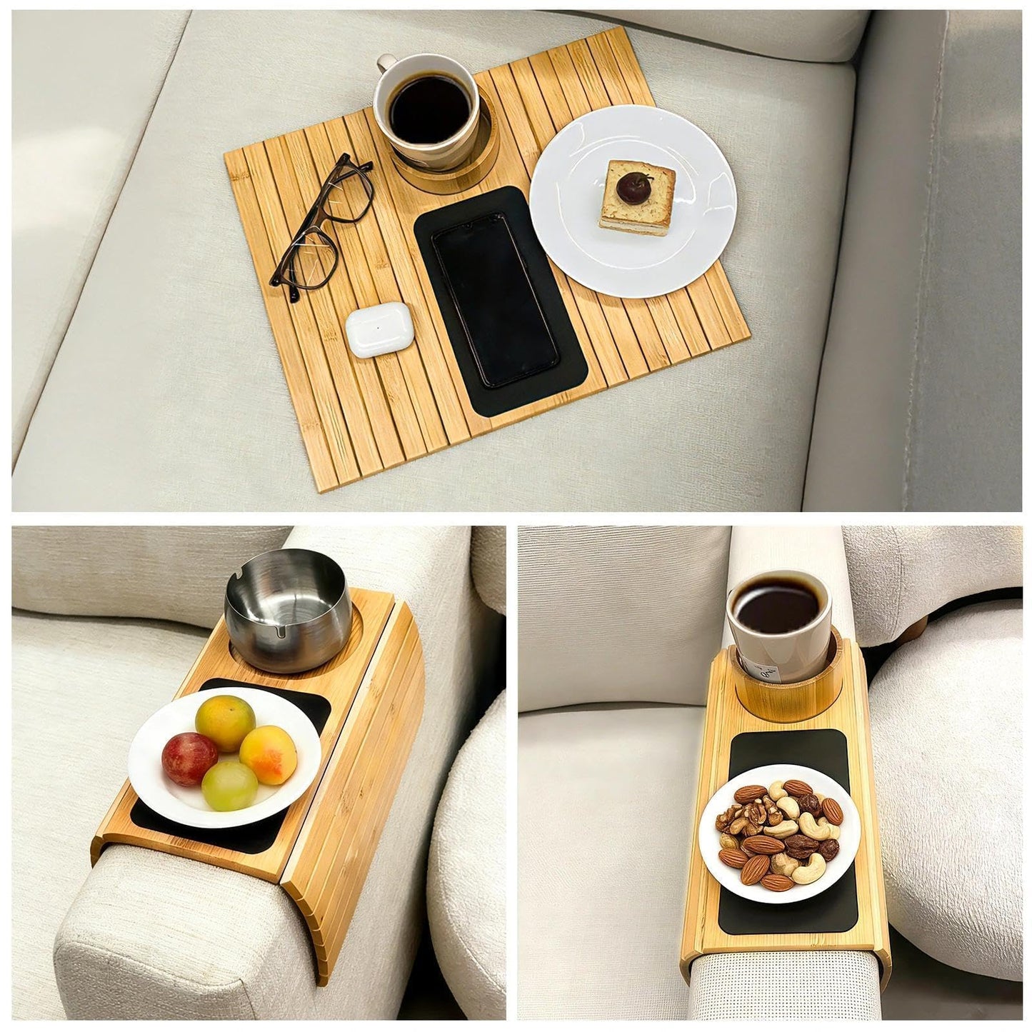 Couch Armrest Table with Cup Holder - 3-in-1 Magnetic Foldable Detachable