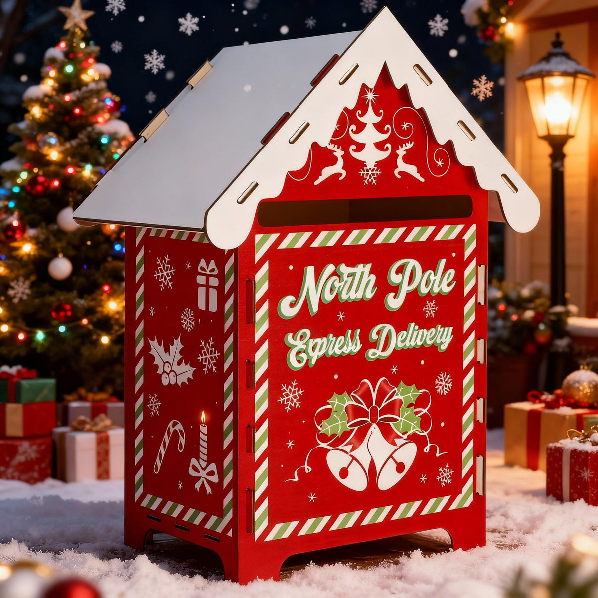BrightRow 13.8 x 9 x 7 Inch Christmas Mailbox Letters to Santa Claus Wooden Red North Pole Delivery Mailbox Retro Outdoor Delivery Postbox for Home Classroom Gift Wish List Mantel Entryway Decorations