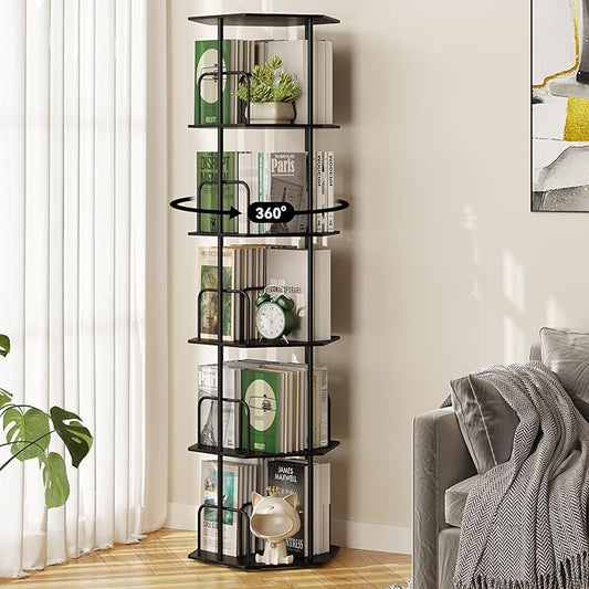 SUNMORY 5 Tier Rotating Bookshelf Tower, Revolving 360 ° Spinning Bookcase