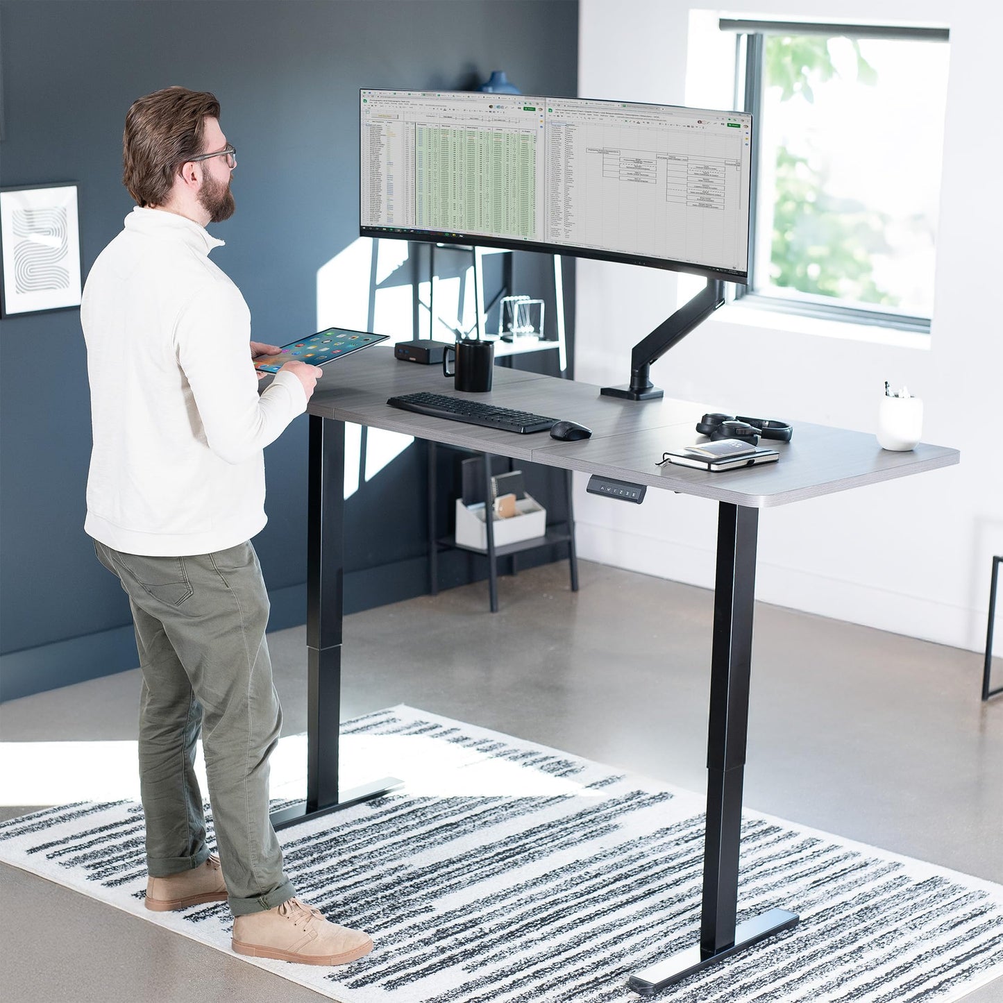 VIVO Electric Dual Motor Standing Desk Frame for 41 to 81 inch Table Tops, Frame Only, Ergonomic Standing Height Adjustable Base with Push Button Memory Controller, Black, DESK-V122EB