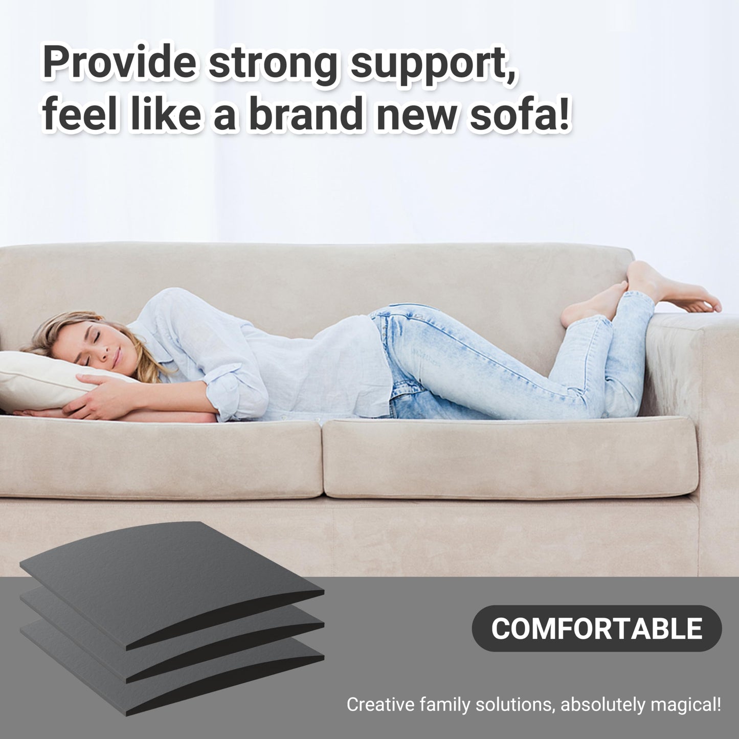 N NOORDENIYA Couch Cushion Support for Sagging Seat, High Density Foam Sofa Support Replacement for Furniture, Curved Couch Supporter for Under The Cushions, Grey Set of 3
