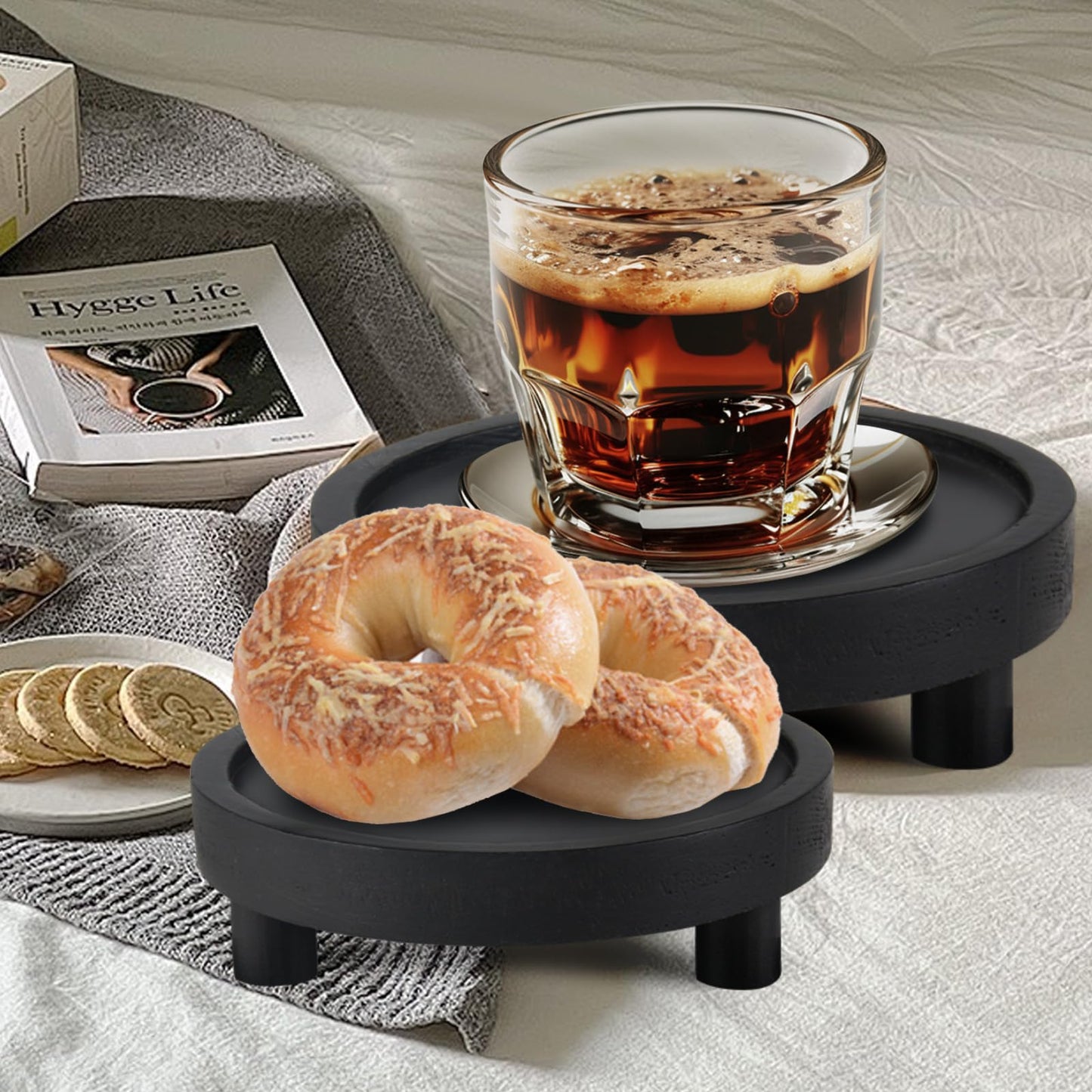 Destop 3PCS Wooden Display Risers for Display,Wood Riser Display Pedestal Stand for Home Décor (Modern Black,8,6,5'')