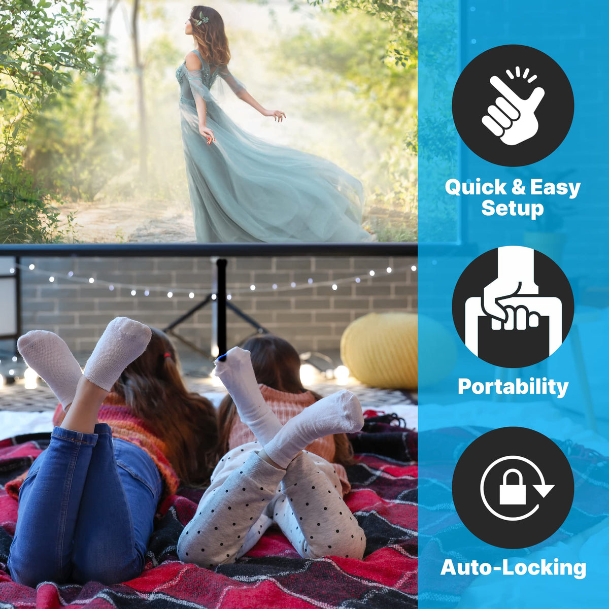 Pyle 60 Inch Portable Projector Screen with Tripod Stand – Fold Out Roll Up, HD Premium 16:9 Aspect Ratio, Matte Viewing Surface for Indoor and Outdoor Use, Perfect for Home, Office and Presentations