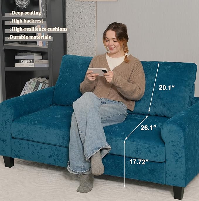 EASE MOOSE 70.6" Velvet Loveseat Sofa, Soft Deep Seat Couches