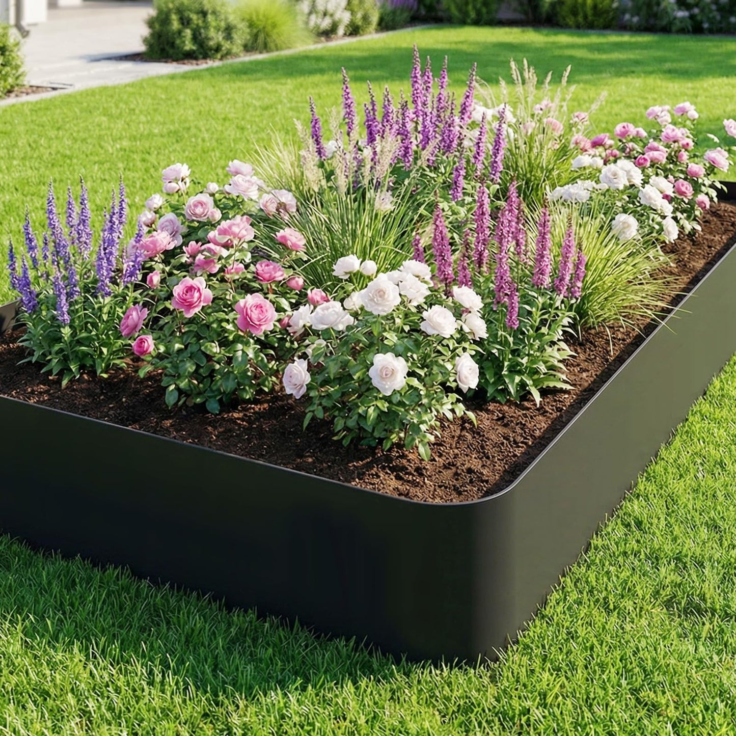GOTGELIF Landscape Edging Border Kit No Dig, 3in x 40FT, Black Garden Edging with 45 U-Shaped Nails for Lawn, Flower Beds, and Yard Borders