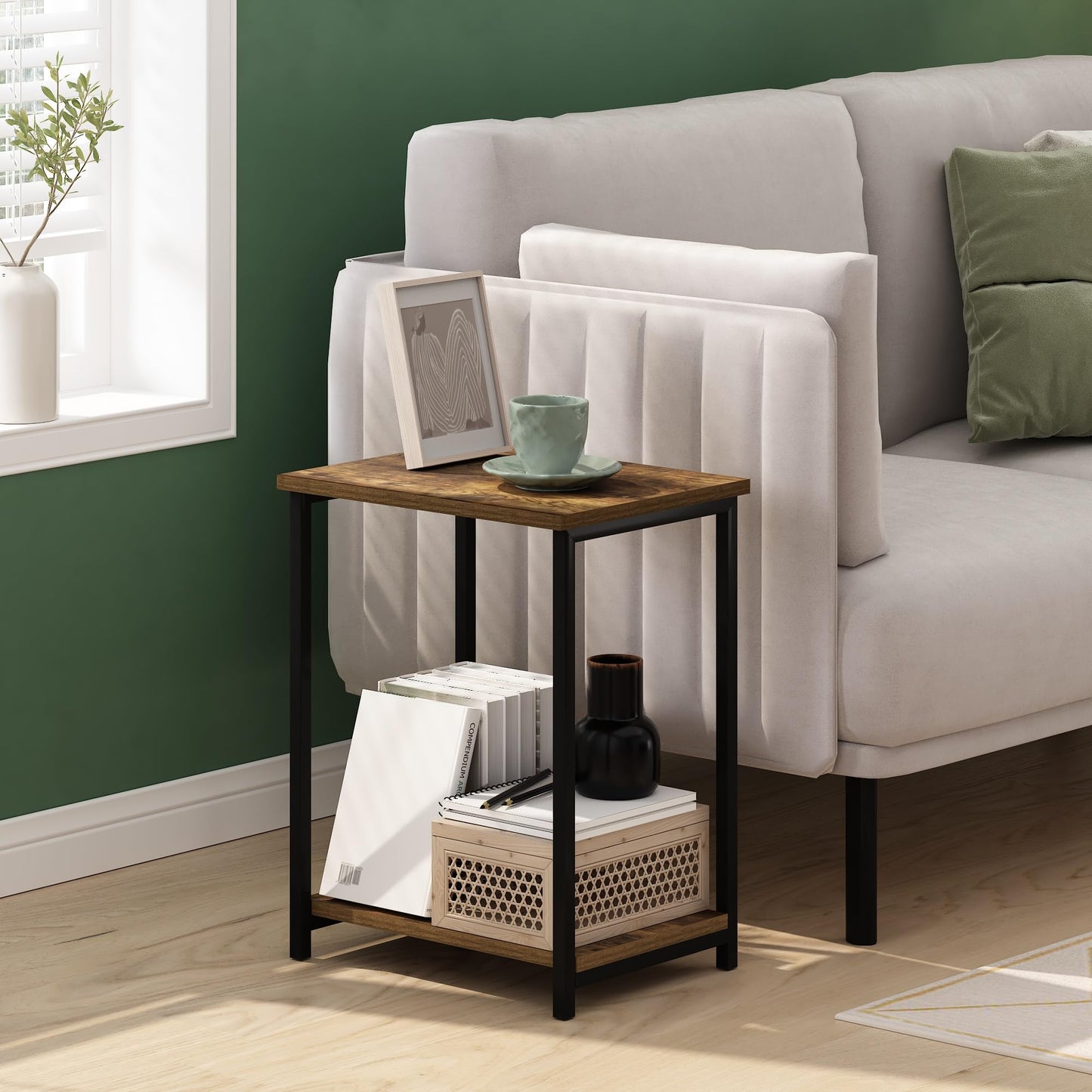 Furinno Simplistic Metal Frame End Table, 1-Pack, Amber Pine