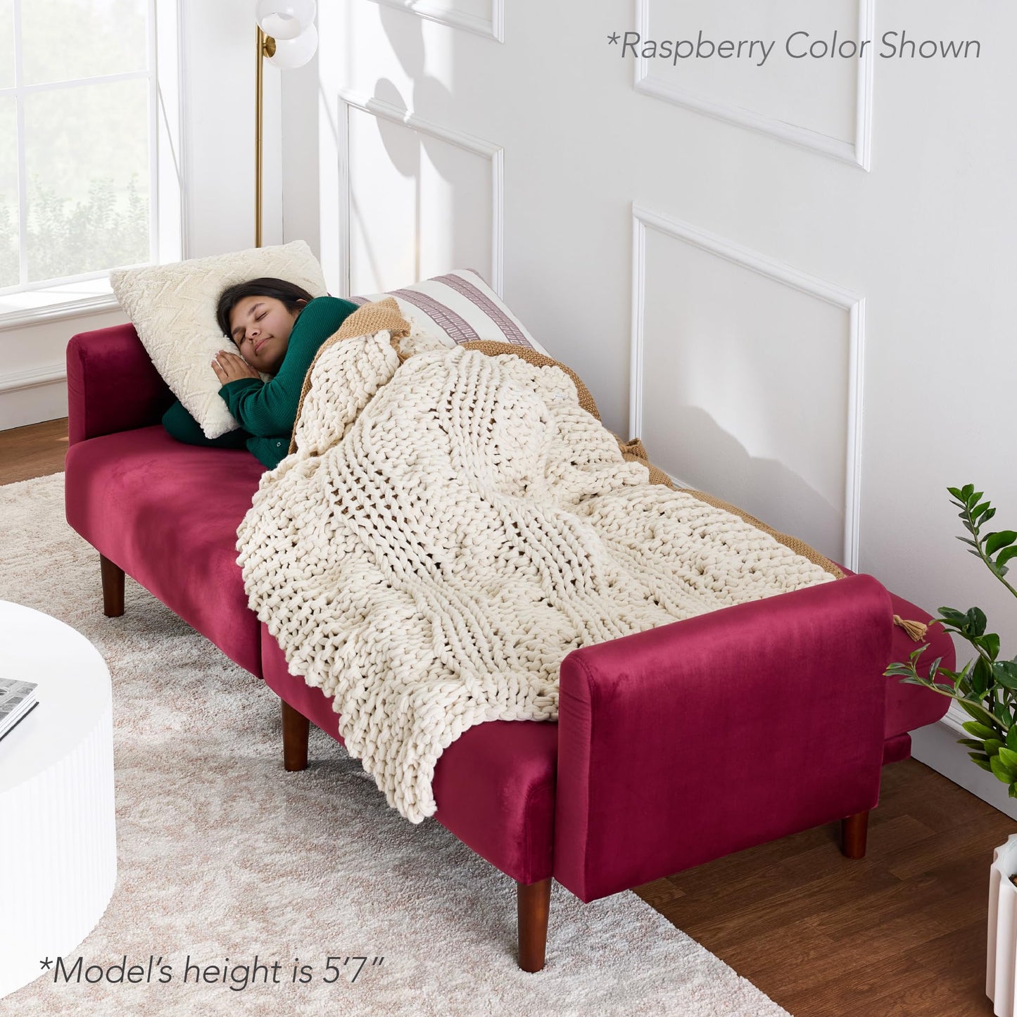 Best Choice Products 77" Mid Century Modern Velvet Loveseat Sofa, Couch, Convertible Sofa Sleeper Bed w/Real Wood, Removable Armrest - Onyx Black