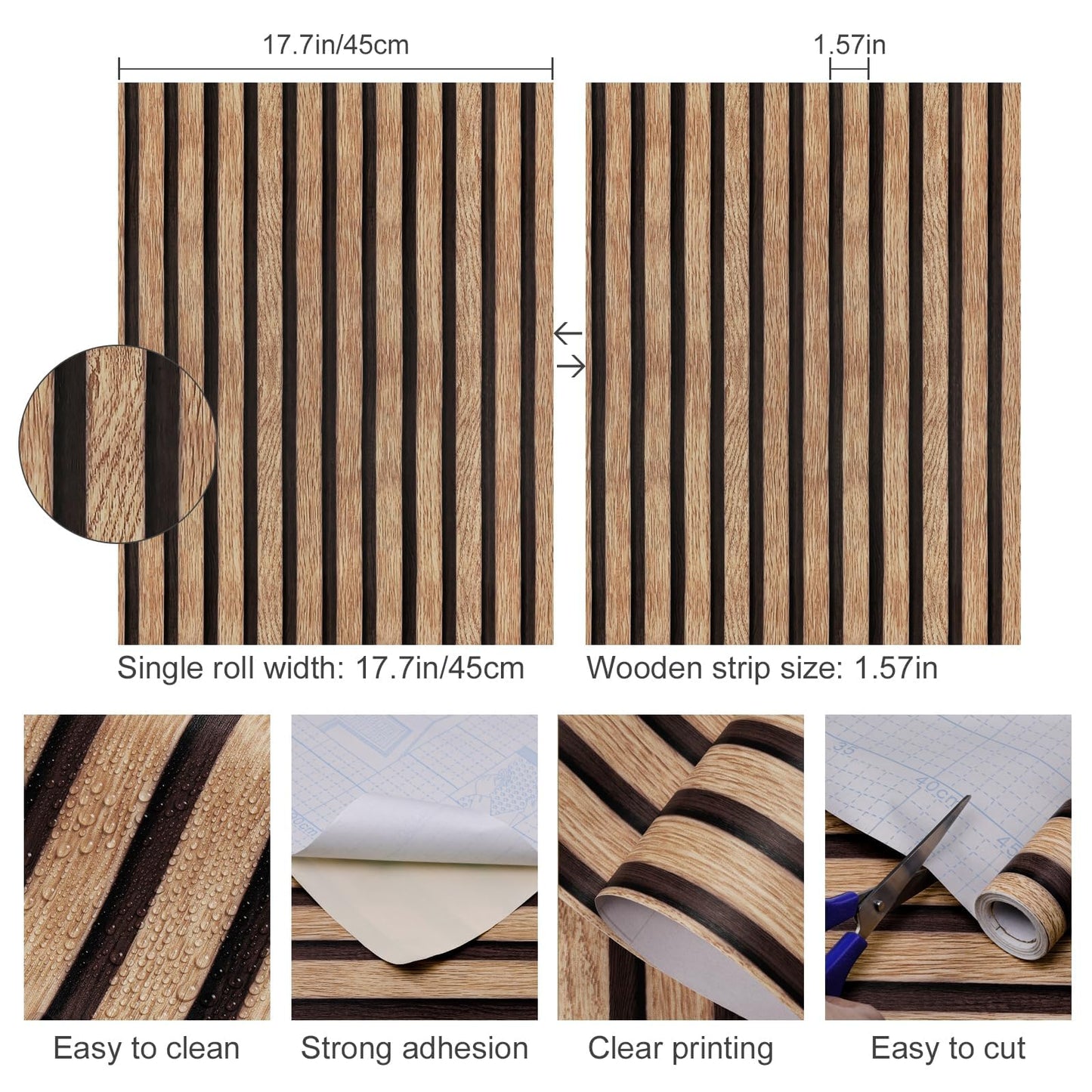 Yun-aeon Natural Wood Peel and Stick Wallpaper Wood Slats - 17.3"x 120" Tan Self-Adhesive Waterproof Vinyl Removable Wall Paper for Wall Decor Bedroom