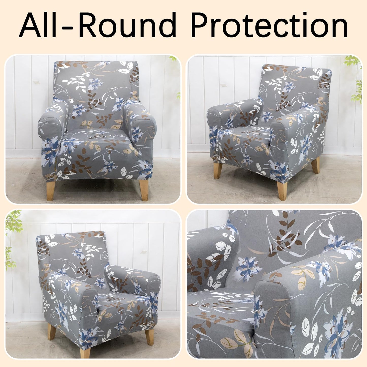 Adigau Armchair Covers Stretch Single Seat Couch Slipcover Washable Furniture Protector Modern Arm Chair Cover for Living Room/Bedroom (Grey Flower)
