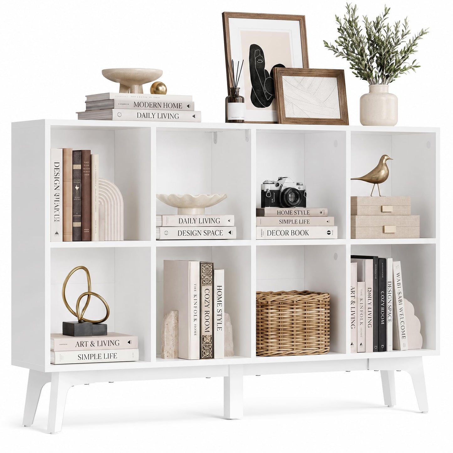 VASAGLE MAEZO Collection - Bookshelf, Bookcase, Cube Shelf with 8 Compartments, Storage Shelf, for Living Room, Home Office, Dining Room, 9.4 x 47.1 x 30.3 Inches, Cloud White ULBC193WB01S