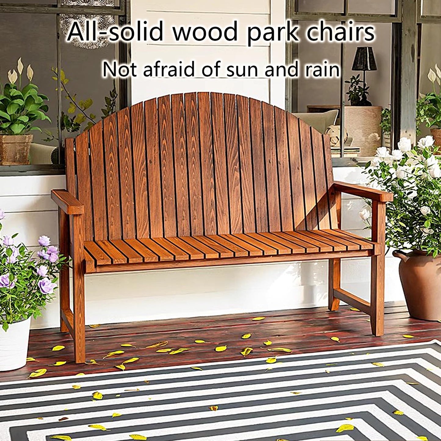 Solid Wood Patio Bench for 2 with Backrest – Waterproof Outdoor Chair for Garden, Rooftop, Villa & Park – All-Weather Blue Furniture (150x50x90cm)