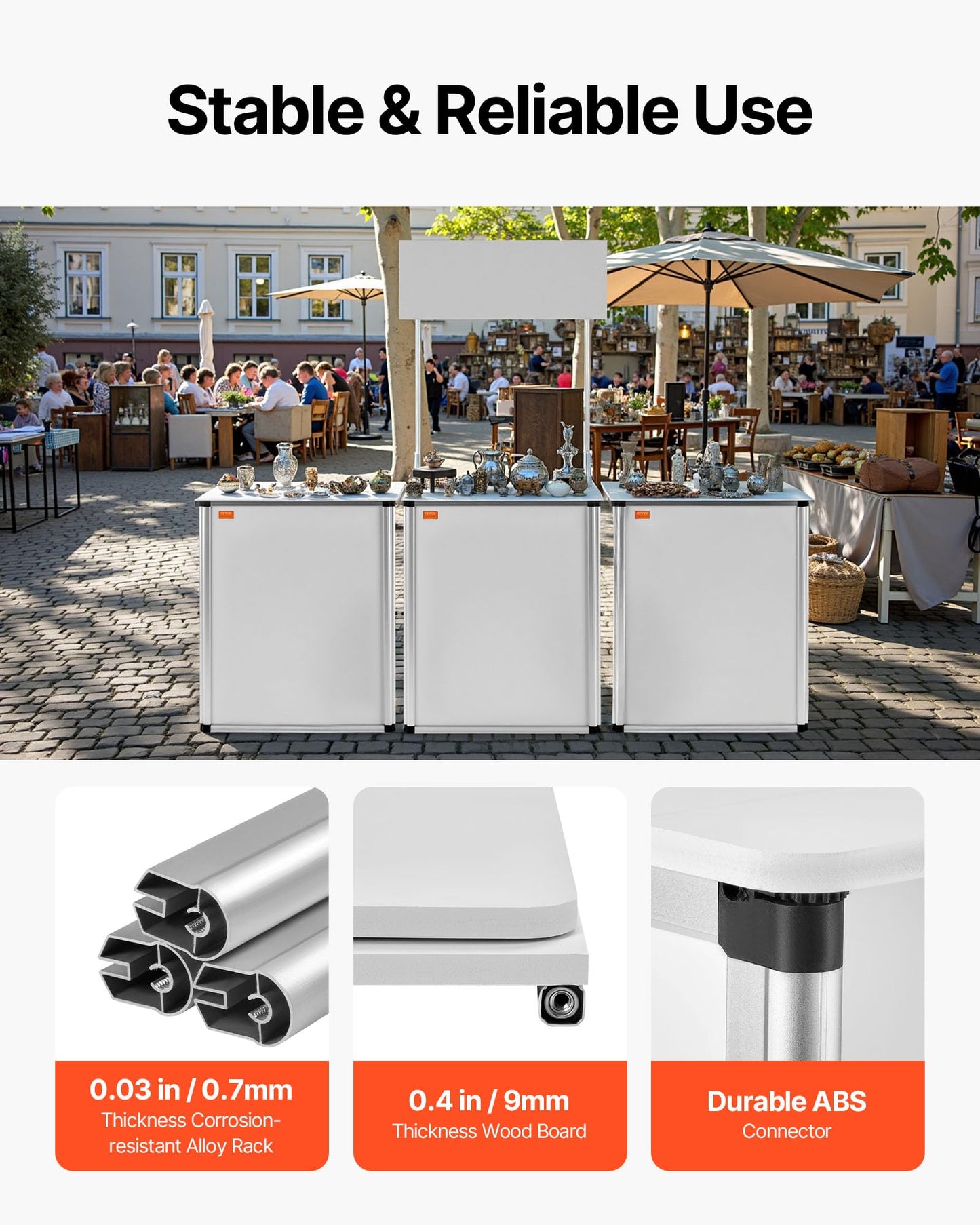 VEVOR Promotion Counter Table, Portable Tradeshow Podium Table, 30.91" x 14.96" x 71.46", Display Exhibition Counter Stand Booth Fair with Wall, Pop Up Podium with Storage Rack/Carrying Bag