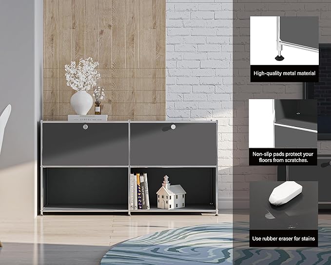 Metal Sideboard with 2 Flap Doors, DIY Modern Home Furnishing, Foyer