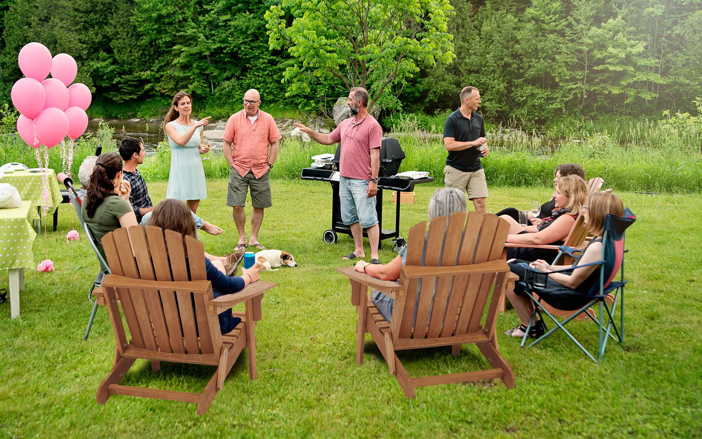 Wood-Natrl Oversized Wooden Folding Adirondack Chair with Pre-Assembled Backrest and Seat Board, Lounge Chair for Outdoor Patio Garden Lawn Backyard Firepit Deck Pool Beach
