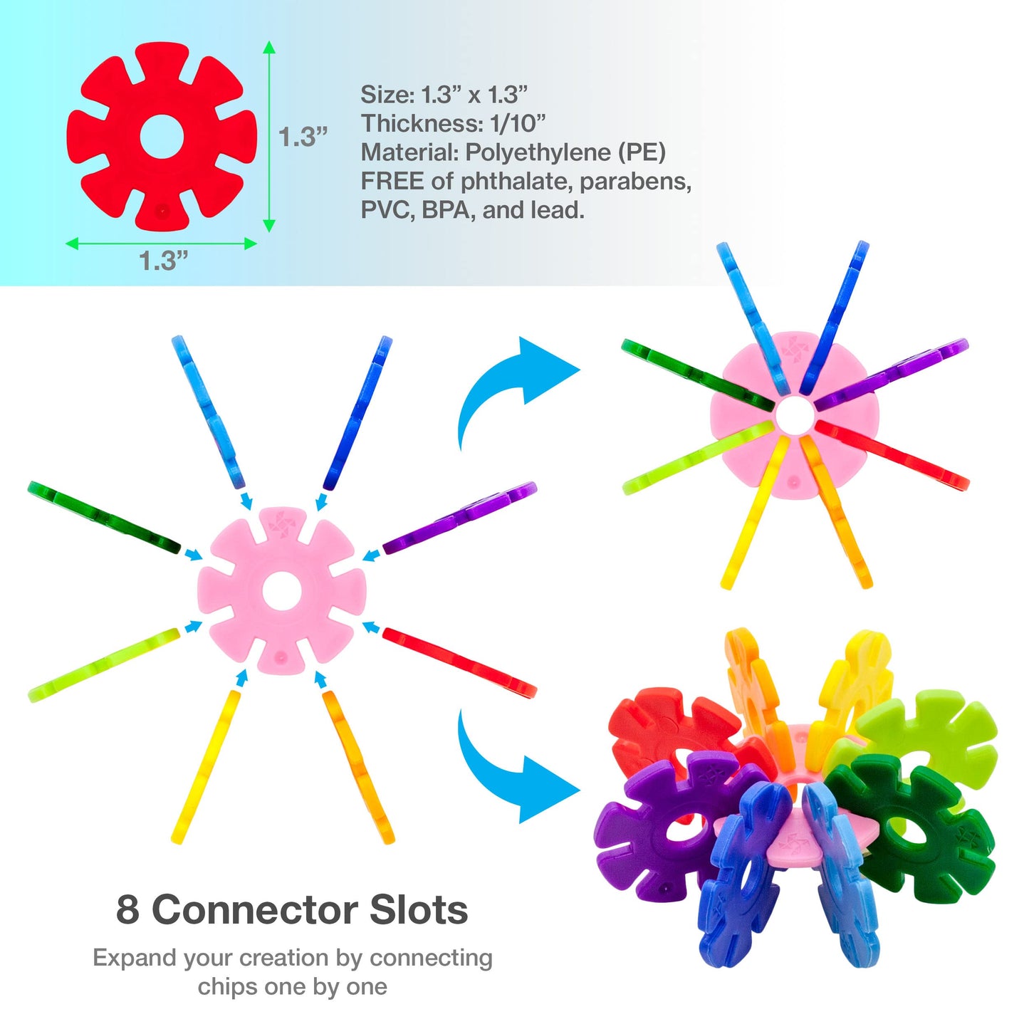 PicassoTiles Building Chips Construction Block 800 Pieces Creative Interlocking Disc Block Toy Set STEM Learning Toys for Early Education and Child Brain Development Kids Boys Girls Age 3 and Up PTF80