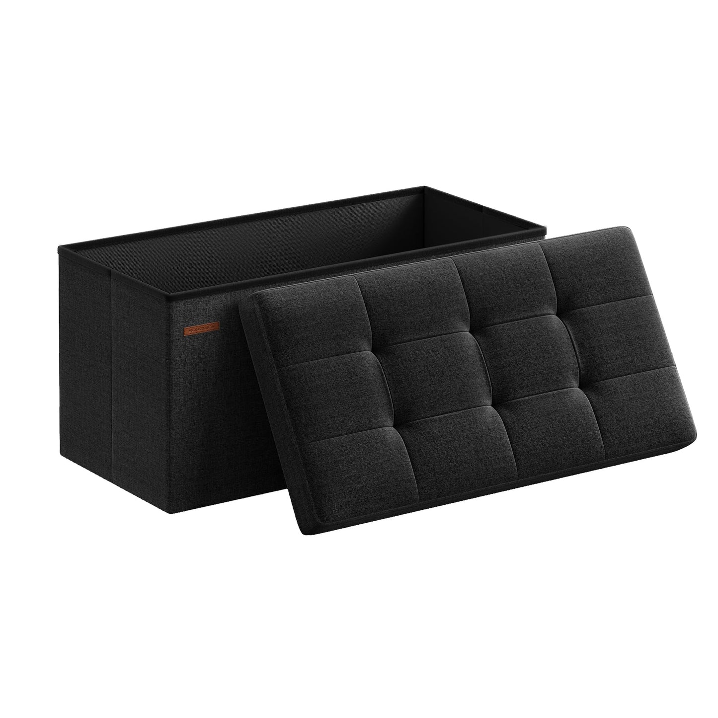 SONGMICS Mazie Collection - 30 Inches Folding Storage Ottoman Bench, Ottoman Foot Rest, End of Bed Bench, Storage Chest, Load 660 lb, for Living Room, Bedroom, Entryway, Ink Black ULSF047B01