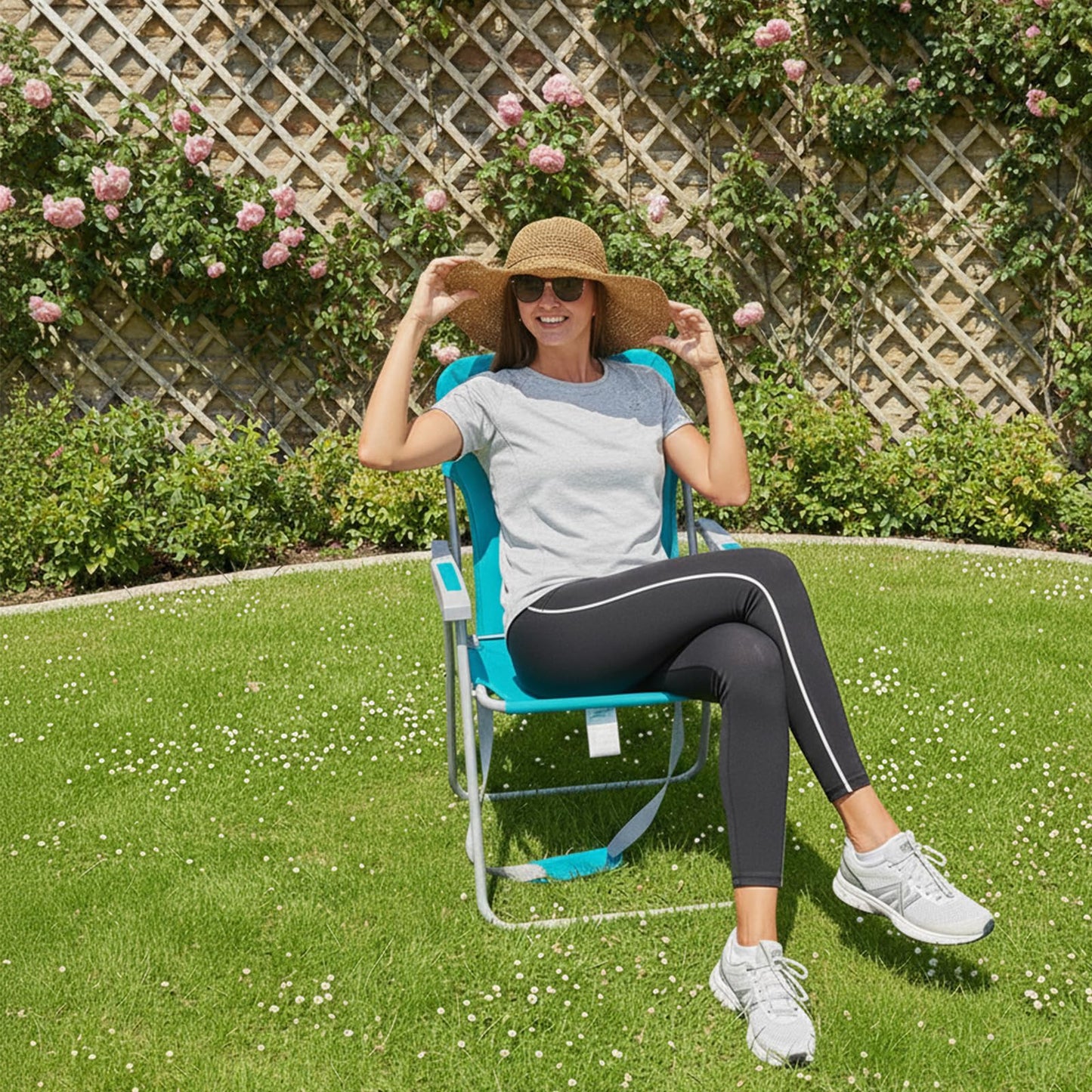 #WEJOY Tall Folding Beach Chair for Adults, Lightweight Beach Chair with Shoulder Straps, High Back Camping Chairs with Hard Armrest, Supports 300lbs for Outdoor Lawn Concert, 2 Pack (Cyan)