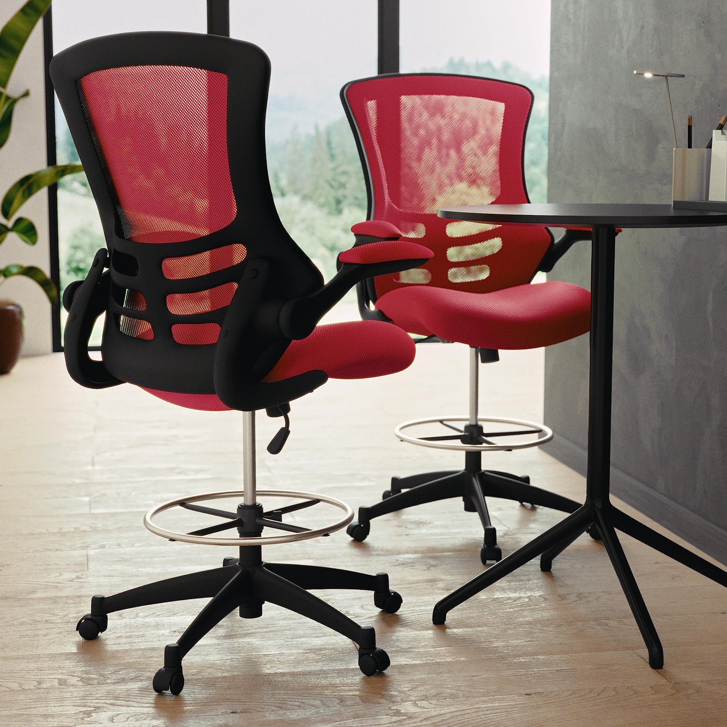 Flash Furniture Kelista Mid-Back Swivel Office Chair with Adjustable Seat Height, Ergonomic Mesh Desk Chair with Flip-Up Armrests, Red