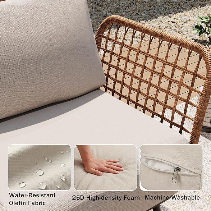 6-Piece Patio Conversation Set, Outdoor Sectional Sofa Modular Wicker Furniture