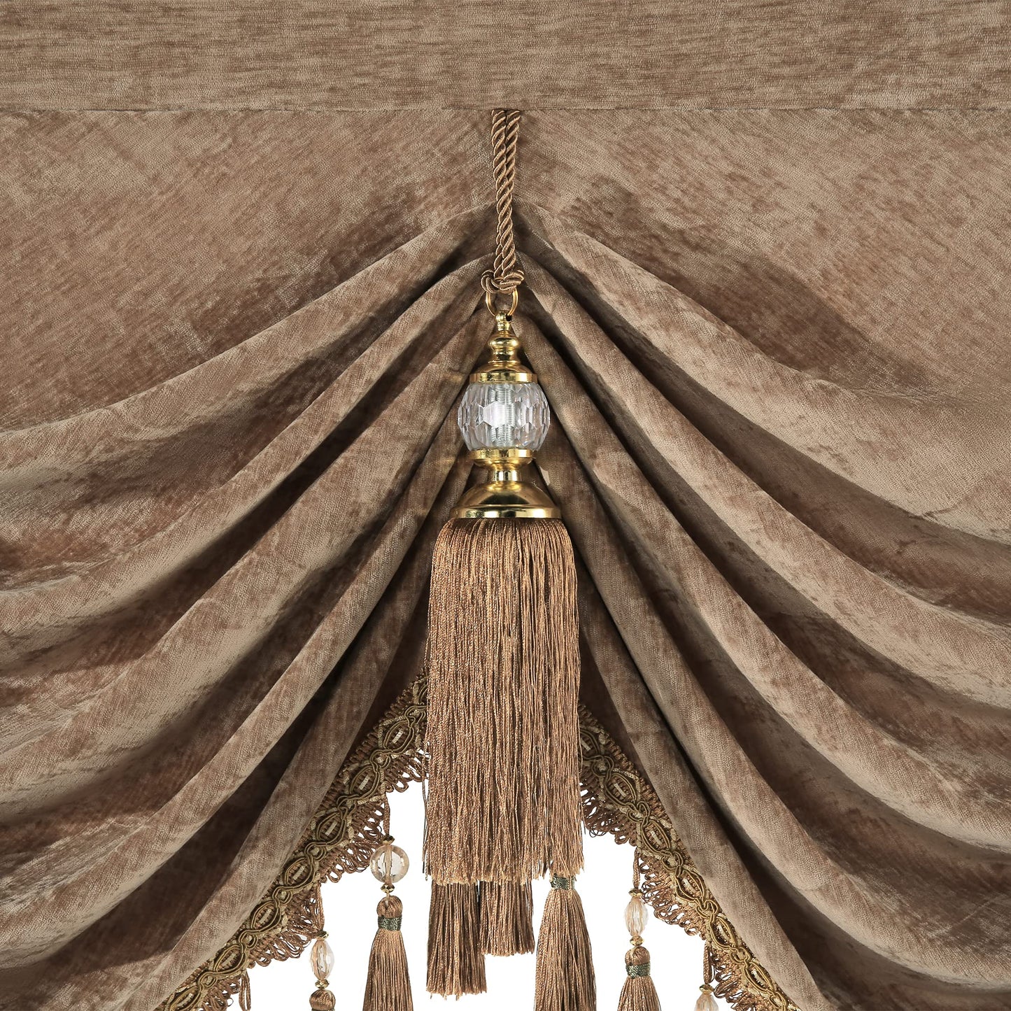 Loom and Mill Thick Chenille Waterfall Valance for Living Room, Luxury Swag Valances with Multi-Tassels & Pendants, Coffee Swag Curtains for Bedroom Kitchen Dining Room Window Decor(W79Inch,1 Panel)