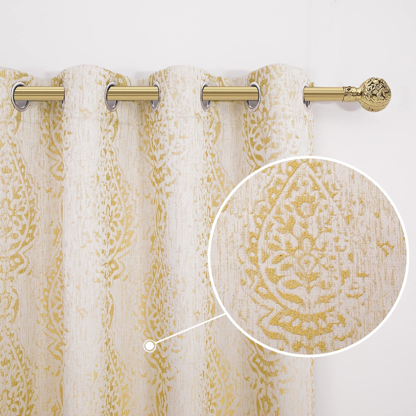 Mrs.Naturall 108 Inch 9FT Farmhouse Room Darkening Curtains, Damask Jacquard Luxury Grommet Drapes for Living Room Bedroom, 2 Panels Set, 9 FT Length 52'' L x 108'' W, Gold Yellow